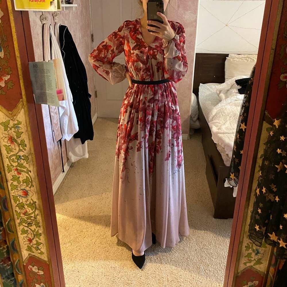 Pink floral maxi with long sleeve